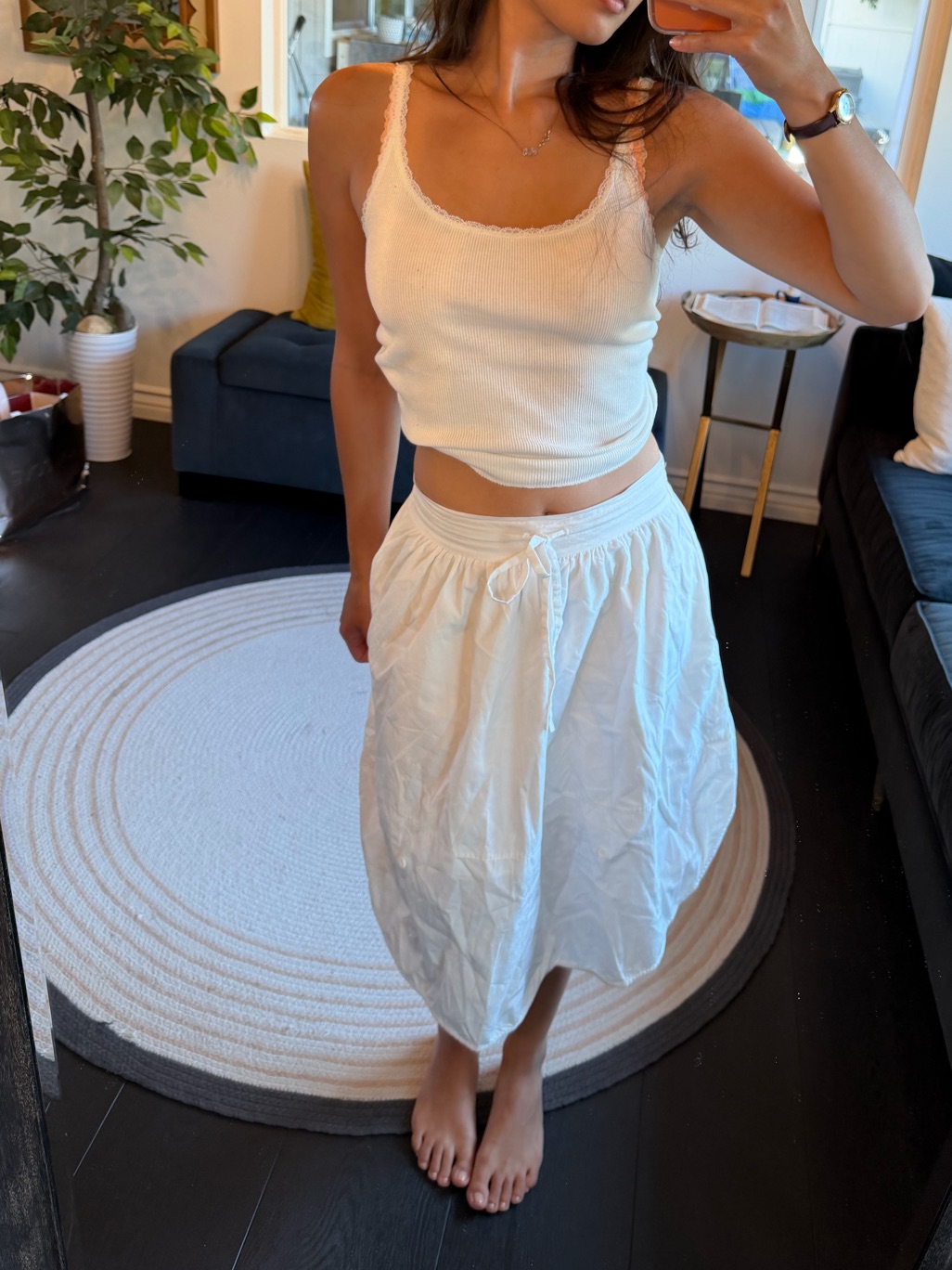 Vince Cream Drawstring Midi Skirt